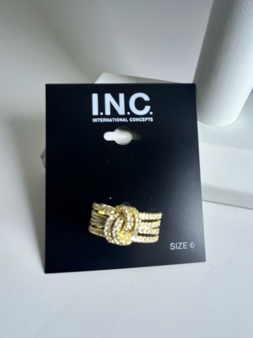 INC International Concepts Gold-Tone Knotted Multi-Row Crystal Ring - Picture 3 of 8